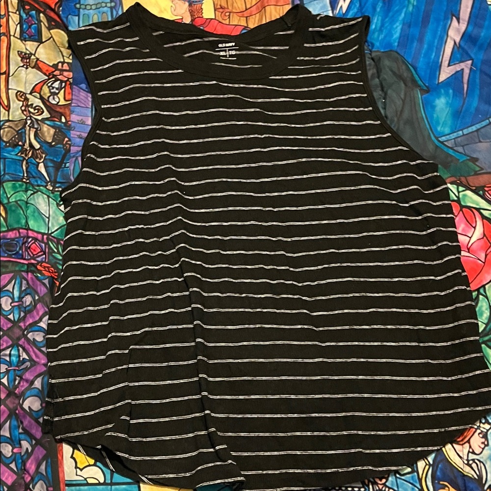 Old Navy Black & White Striped Muscle Tank